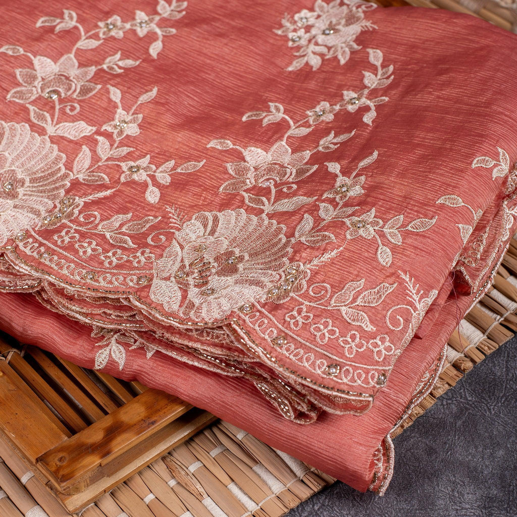 Crush Tissue Saree – Rust Colour - Kleem Boutique