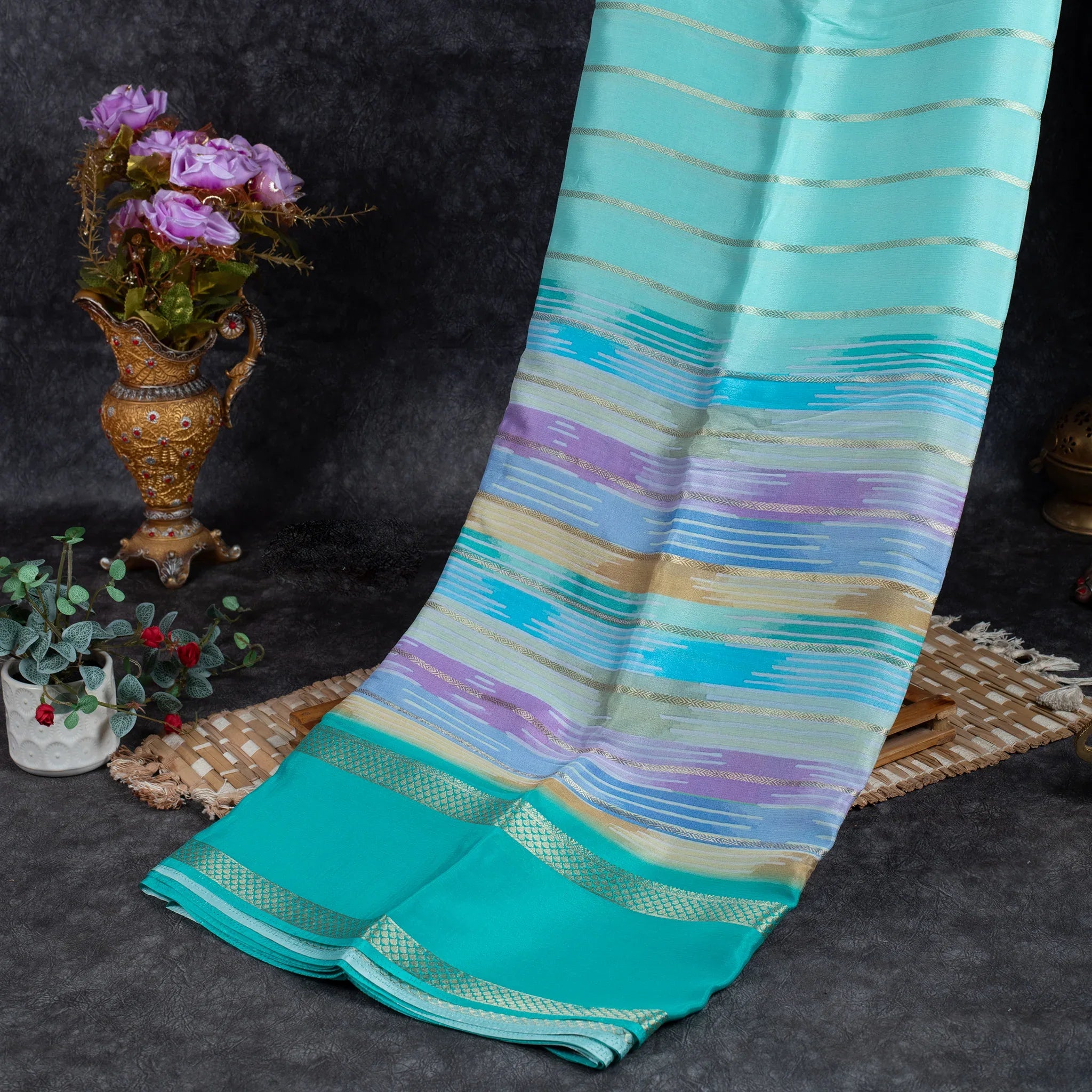 Shrinagar Silk Saree – Chinnon Crepe Fabric - Light Green Secondary image