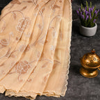 Soft Tissue Organza Off-White Saree with Tissue Applique Floral Design - Kleem Boutique