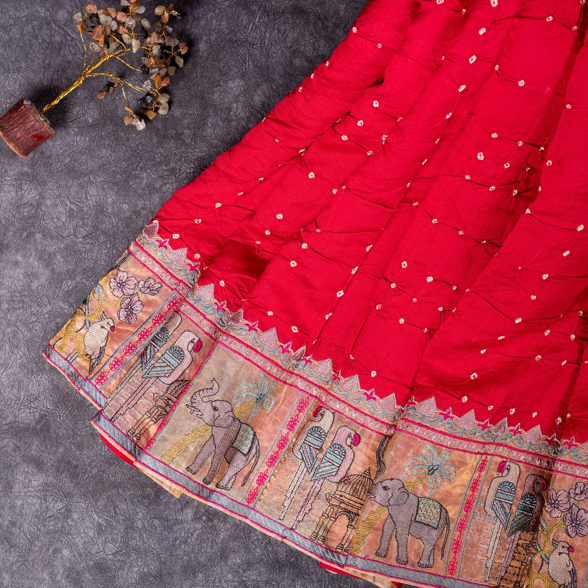 Handloom Silk Bandhani Saree – Designer Border Party Wear - Kleem Boutique