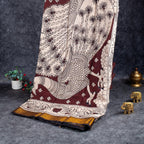 Pure Handloom Nizam Border Silk Saree with Kalamkari Print - Coffee Brown - Kleem Boutique