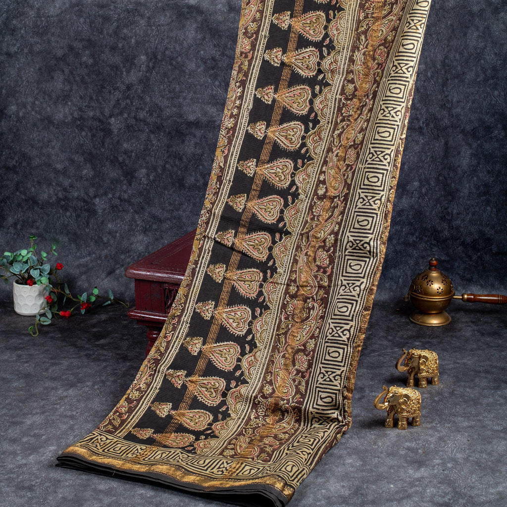 Pure Handloom Maheshwari Cotton Saree with Floral Digital Print - Light Greenish Yellow - Kleem Boutique