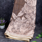 Semi Tussar Silk Saree – Printed Floral Border &amp; Pallu - Kleem Boutique