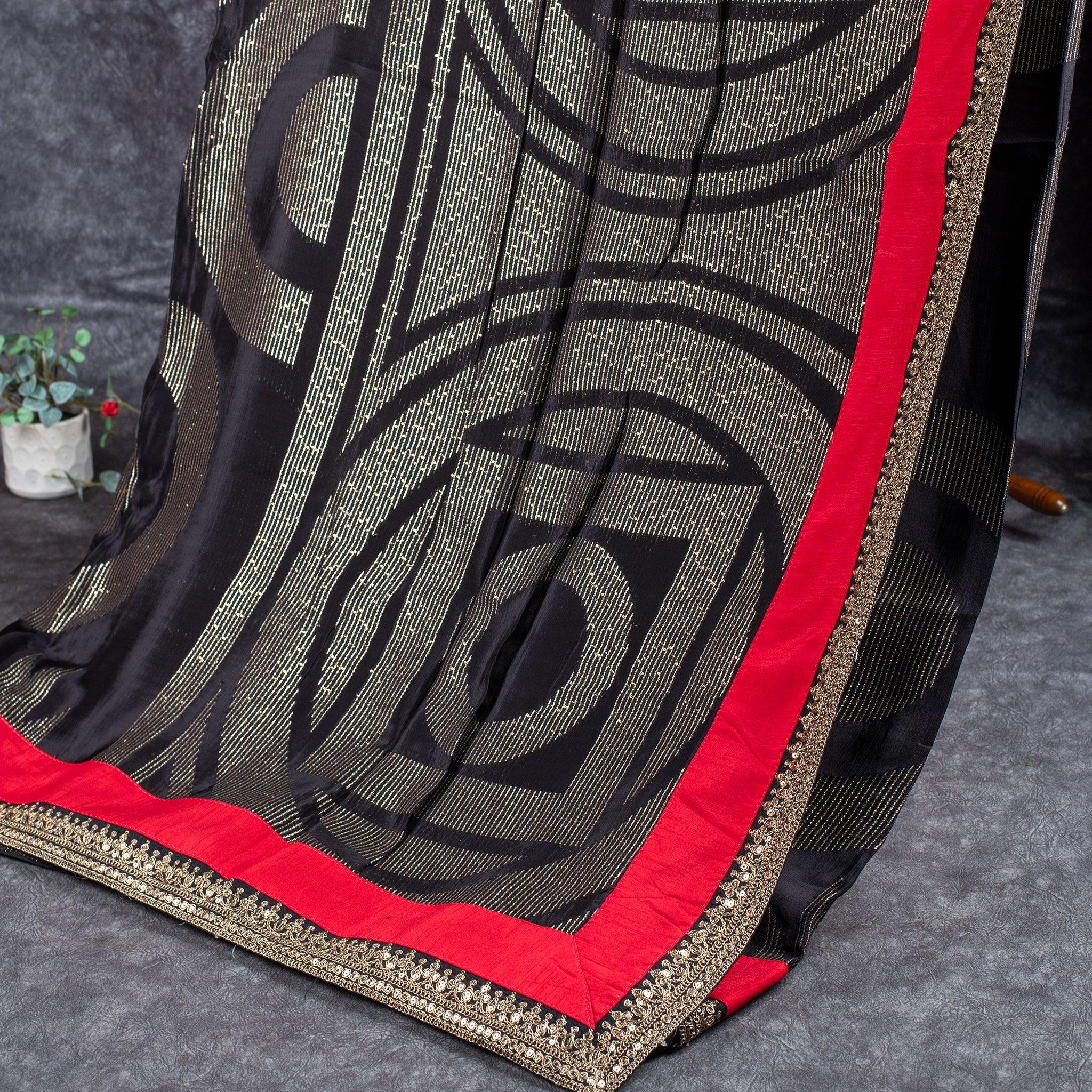 Pure Handloom Imported Satin Grip Saree with Sequin & Zari Embroidery – Black Secondary image