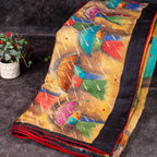 Pure Handloom Tussar Silk Multicolour Saree with Kantha & Mirror Work - Kleem Boutique