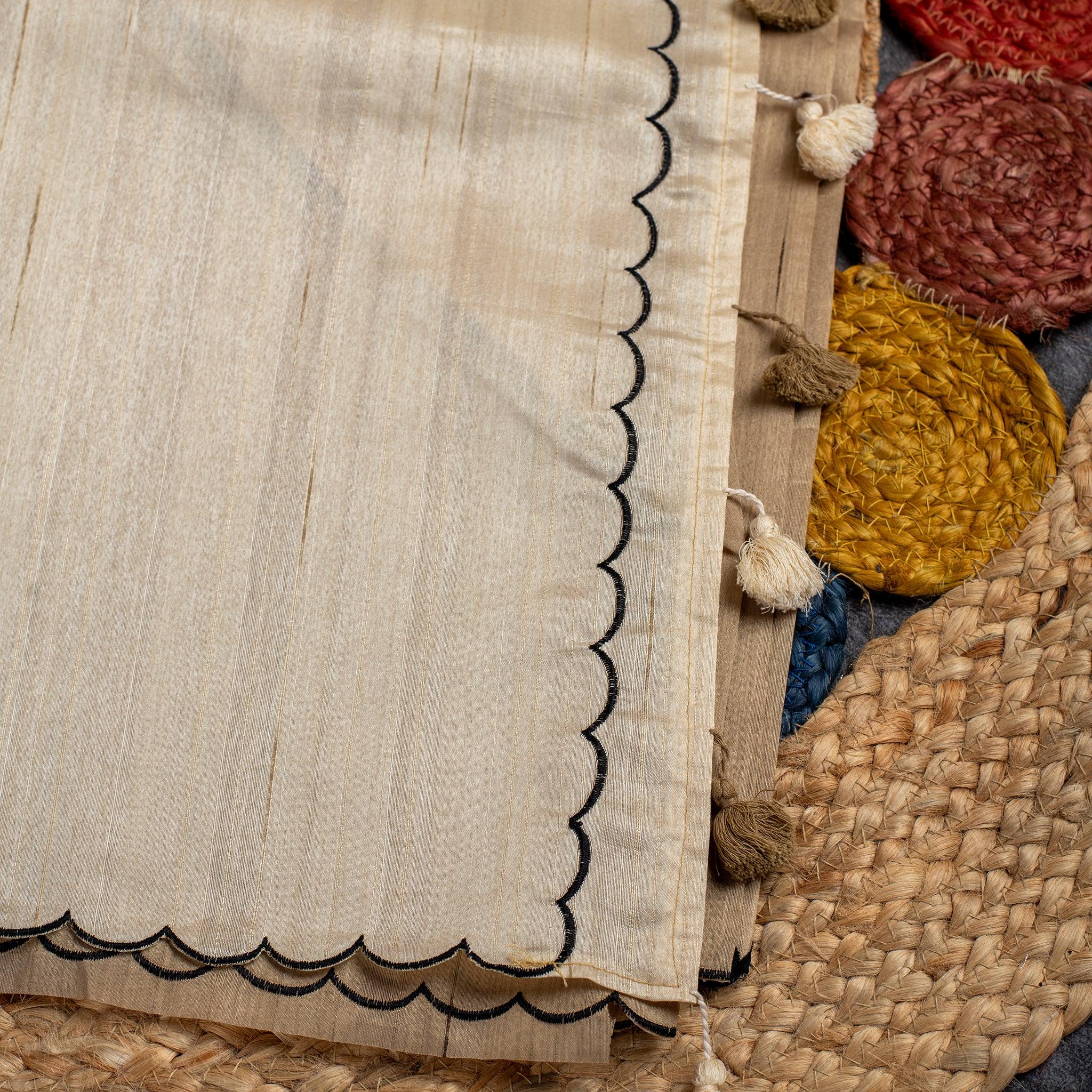 Semi Tussar Silk Saree with Applique Work – Off-White & Black Secondary image