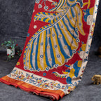 Pure Handloom Nizam Border Silk Saree with Kalamkari Print - Pale yellow with Off White - Kleem Boutique