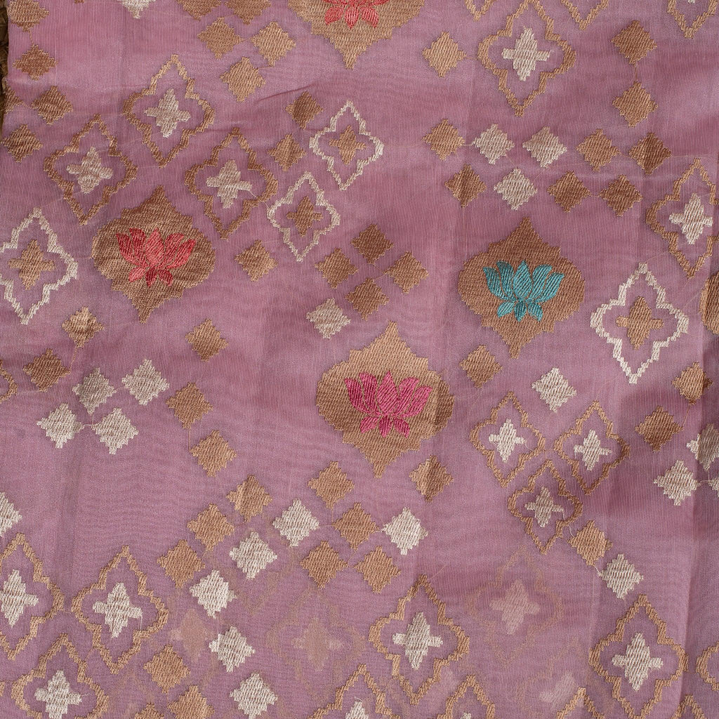 Soft Jute Tissue Organza Saree with Machine Embroidery – Elegant Pastels - Onion Pink - Kleem Boutique