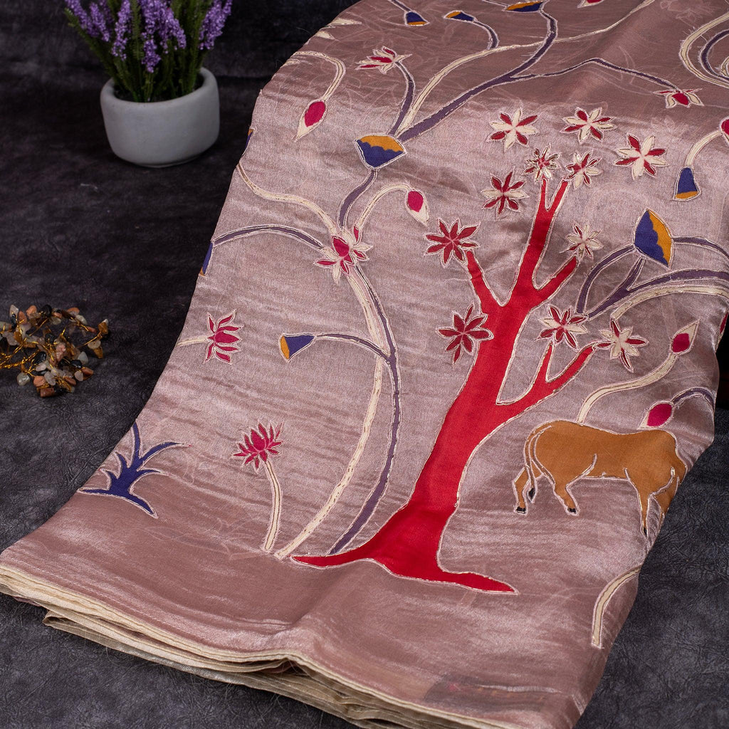 Pure Handloom Kora Tissue Saree – Appliqué & Aari Work - Kleem Boutique