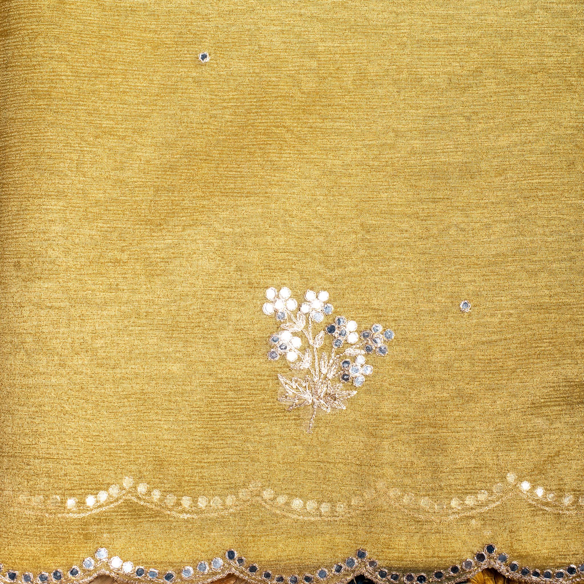 Soft Crushed Tissue Saree with Mirror Work – Mehendi Green Secondary image