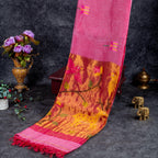 Matka Silk Jamdani Saree – Handwoven Artistic Elegance - Baby Pink - Kleem Boutique