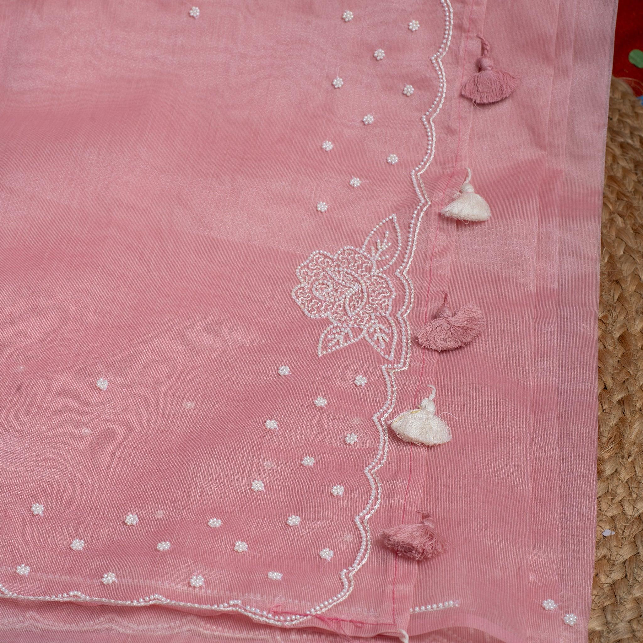 Jute Tissue Silk Saree with Mothi Embroidery – Blush Pink Secondary image