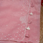 Jute Tissue Silk Saree with Mothi Embroidery – Blush Pink - Kleem Boutique