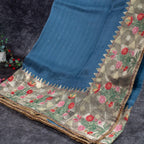 Pure Handloom Banarasi Kora Saree with Mukesh Work – Slate Grey - Kleem Boutique