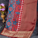 Jubilee Silk Ajrakh Saree-Red & Blue - Kleem Boutique
