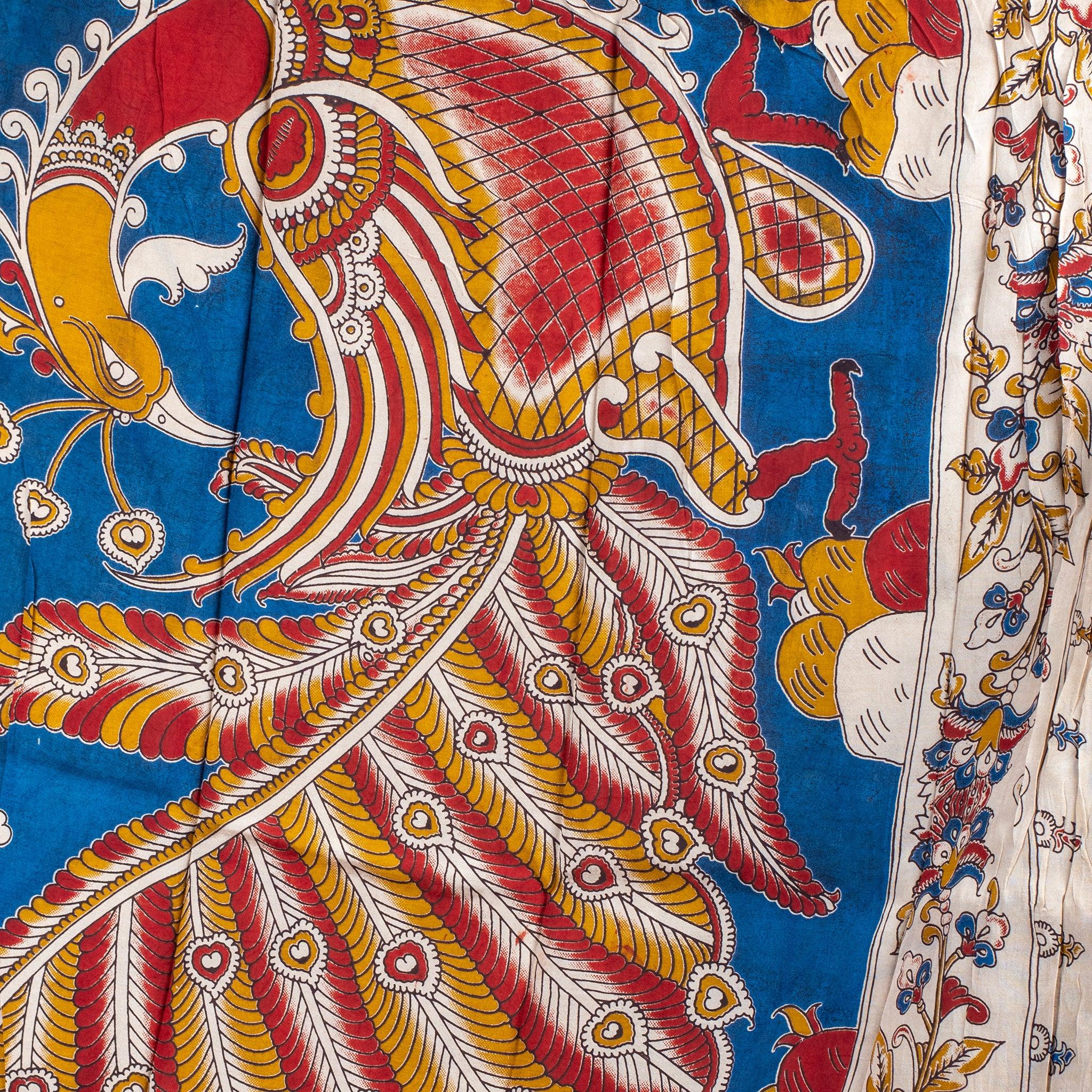 Pure Handloom Nizam Border Silk Saree with Kalamkari Print - Off-White Secondary image