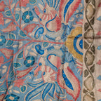 Pure Handloom Khadi Linen Tussar Saree with Hand-Painted Kalamkari & Aari Work – Deep Maroon - Kleem Boutique