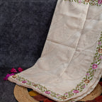 Semi Tussar Silk Saree – Organza & Tussar Fusion with Embroidery - Off-White - Kleem Boutique