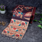 Semi Tussar Silk Saree – Kalamkari Floral Design with Zari Border - Kleem Boutique