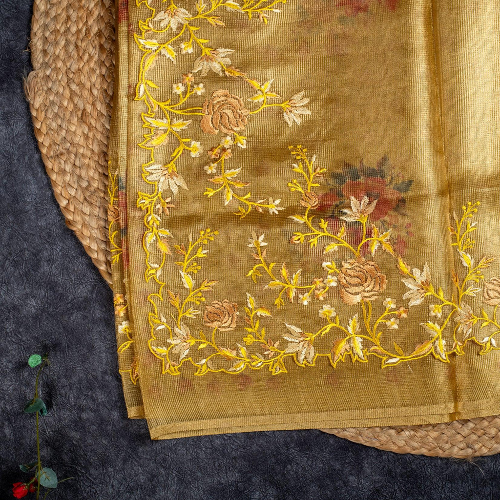 Tissue Organza Saree – Elegant Floral Cutwork Embroidery Design - Kleem Boutique