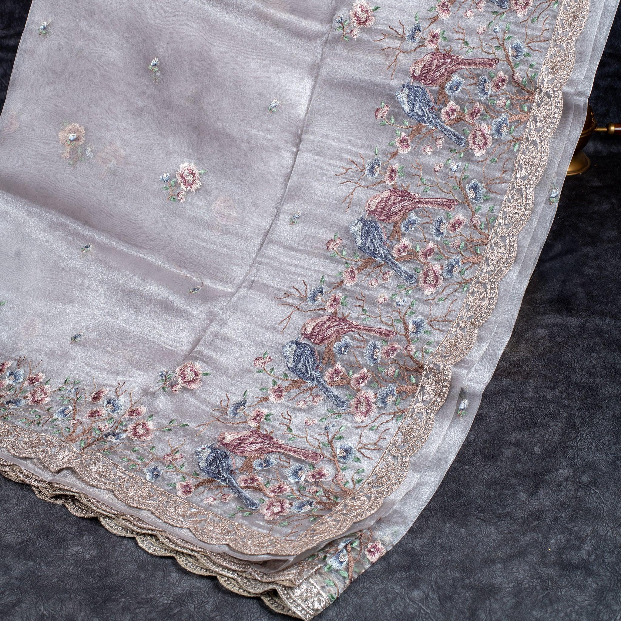Tissue Kora Saree with Embroidery Work on the Border-Beige Secondary image