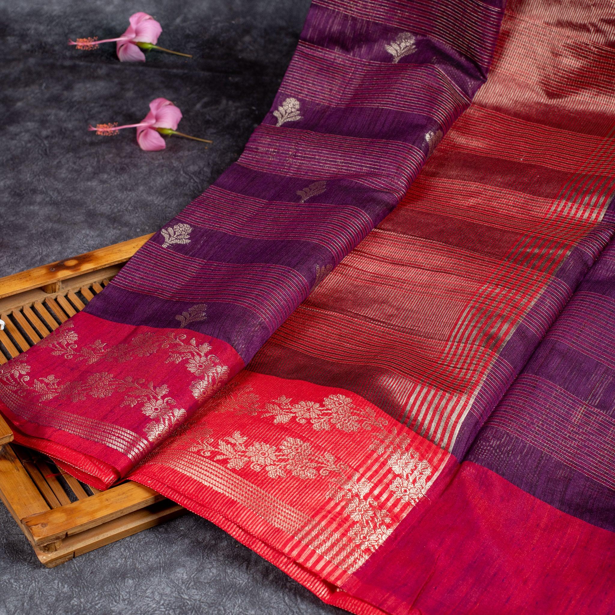 Handloom Cotton Weaving Saree - Wine Colour Secondary image