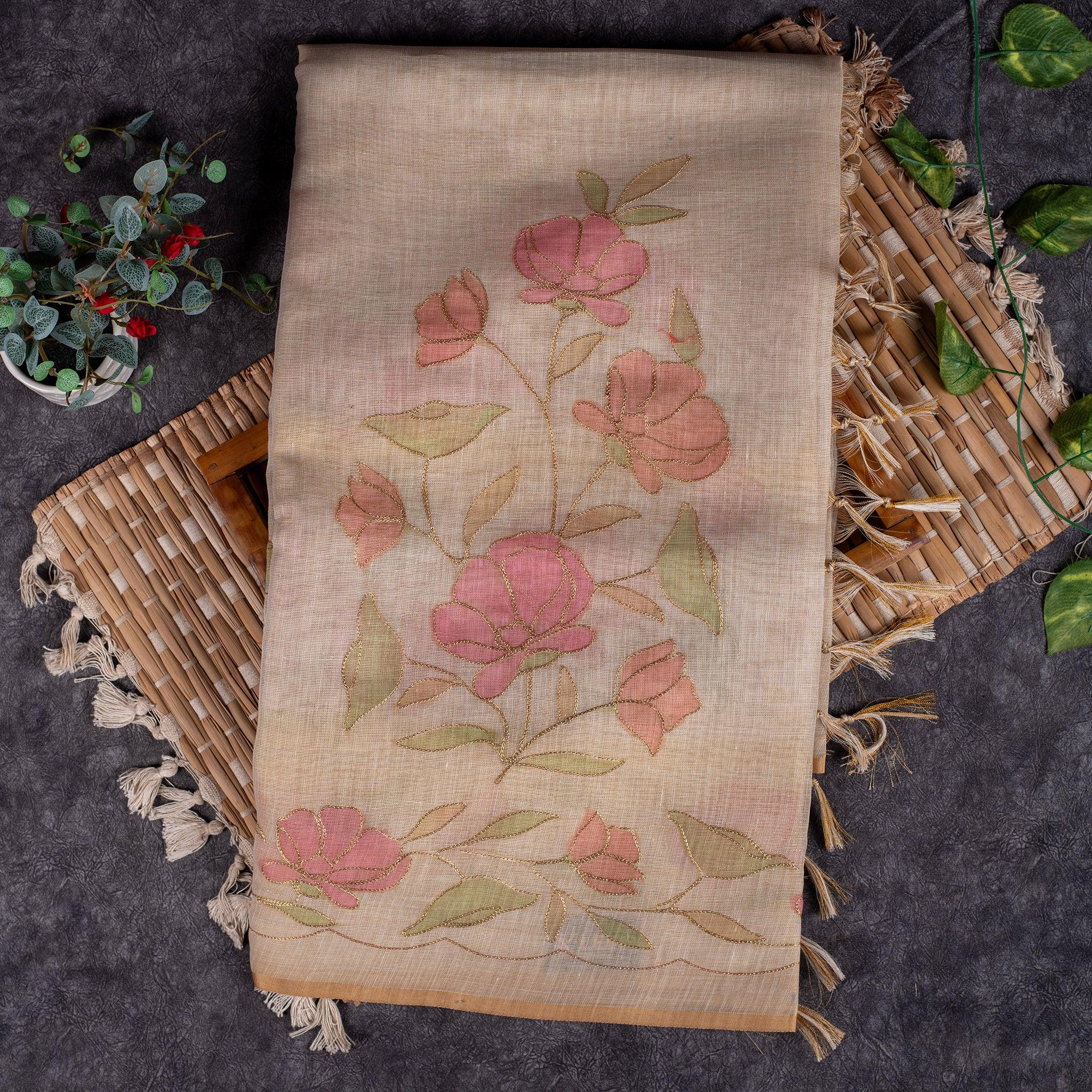 Linen Tissue Silk Saree – Off-White Digital Print Secondary image