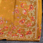 Tissue Organza Saree with Zari Lines & Aari Border – Mustard Yellow - Kleem Boutique