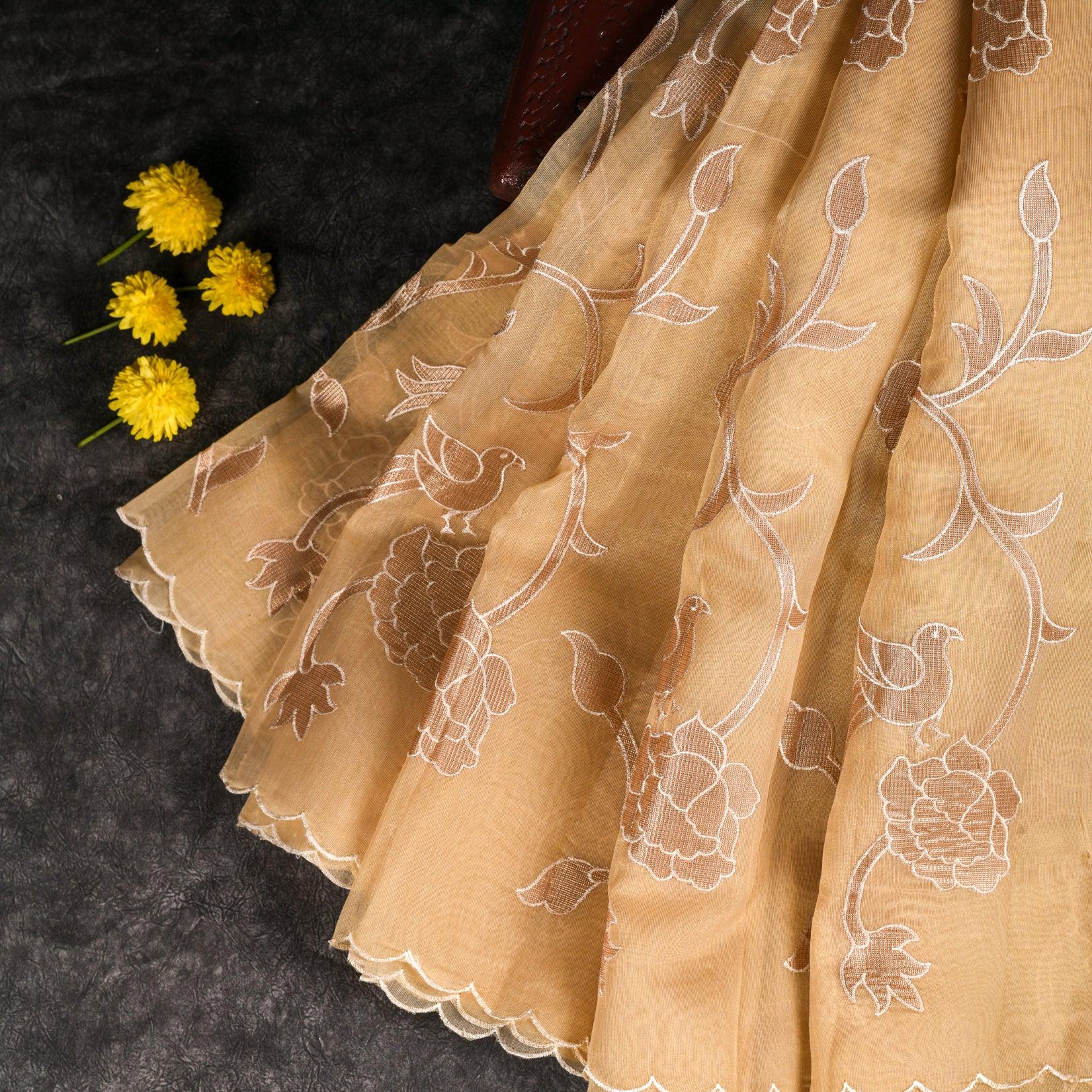 Soft Tissue Organza Off-White Saree with Tissue Applique Floral Design Secondary image