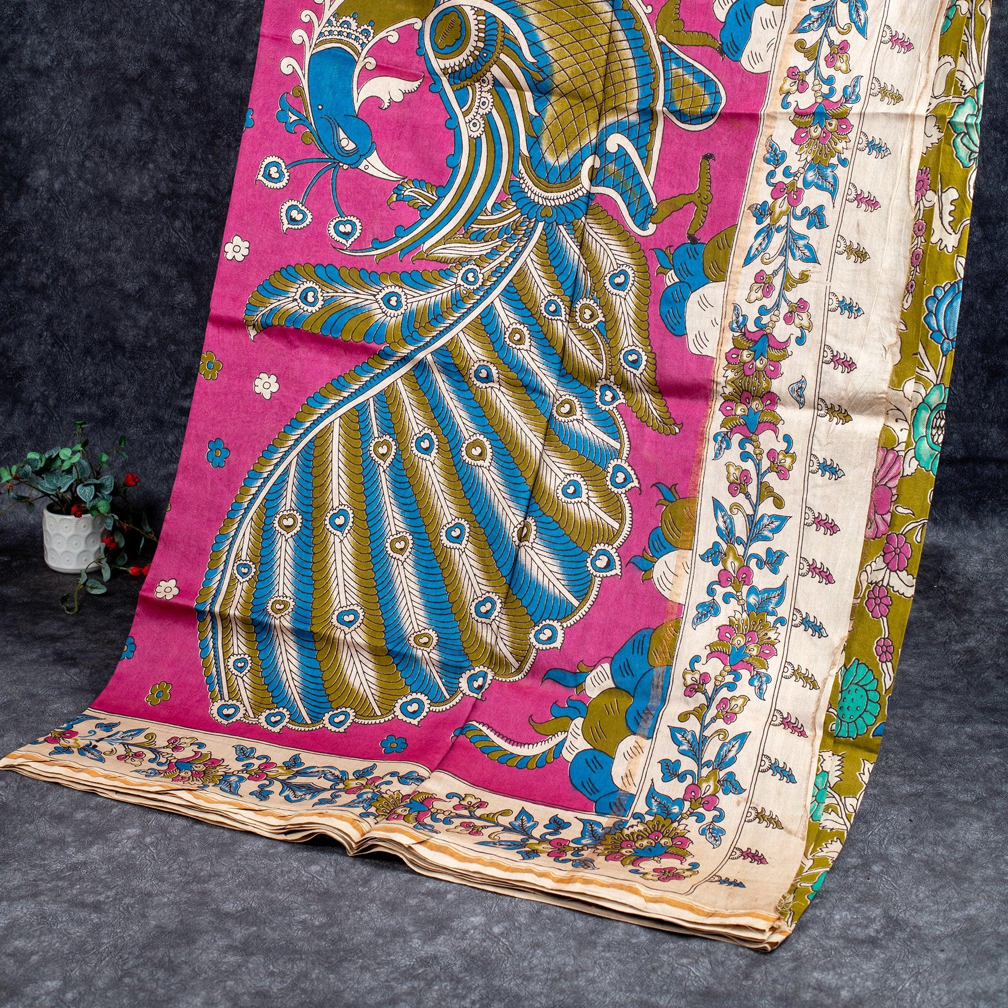 Pure Handloom Chanderi Cotton Saree with Floral Digital Print Secondary image