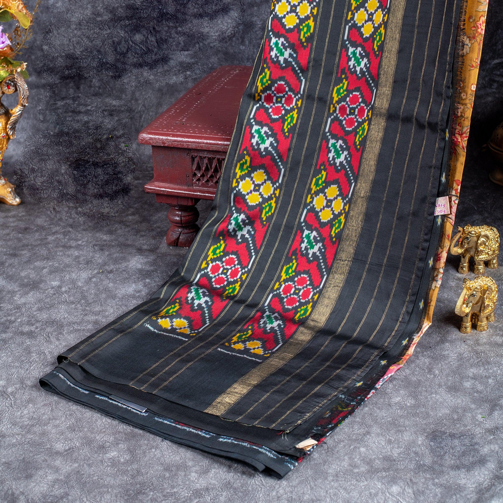 Handloom Patola Saree with Digital Print & Rich Pallu – Golden Yellow - Kleem Boutique