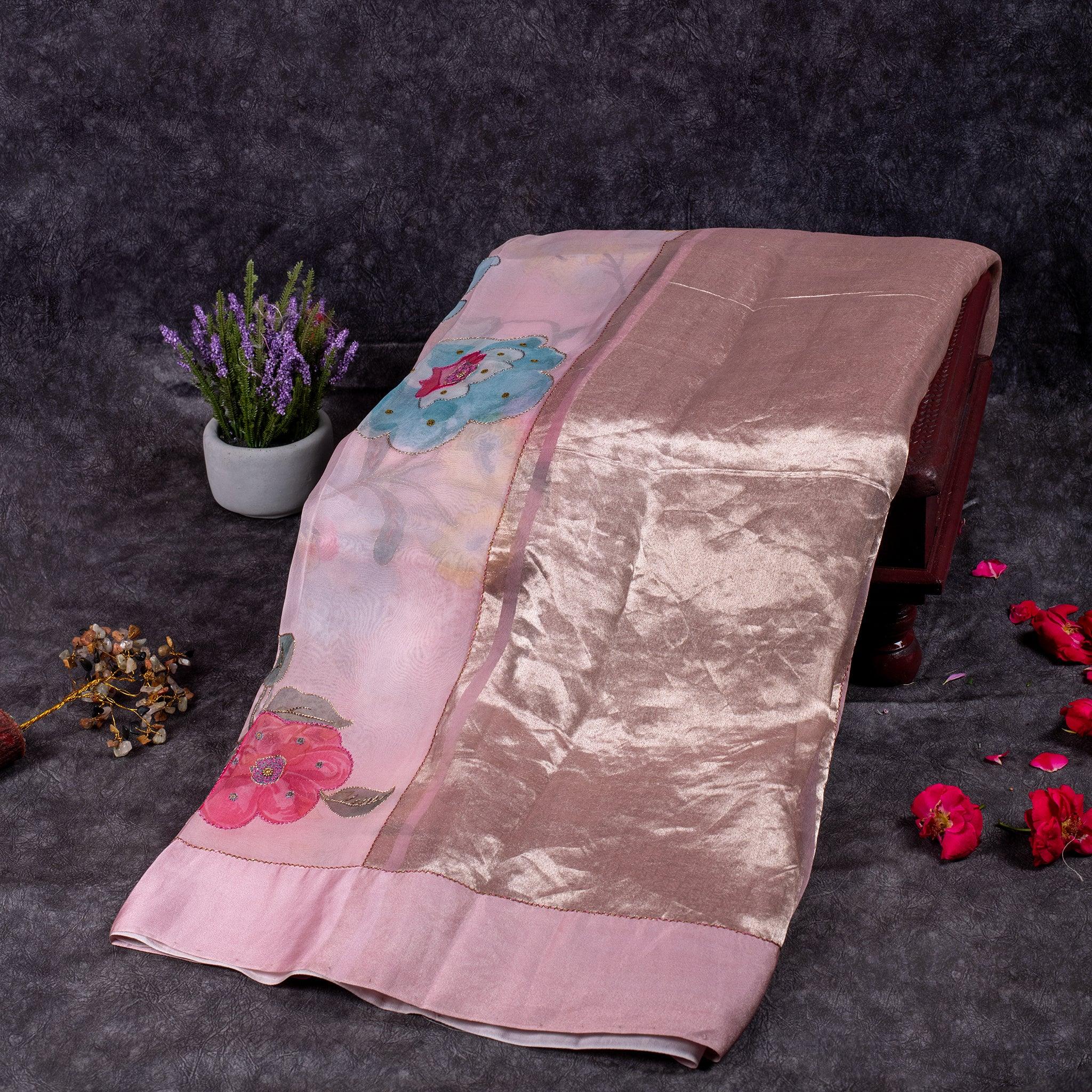 Kora Organza Saree with Floral Digital Print & Hand Embroidery Secondary image
