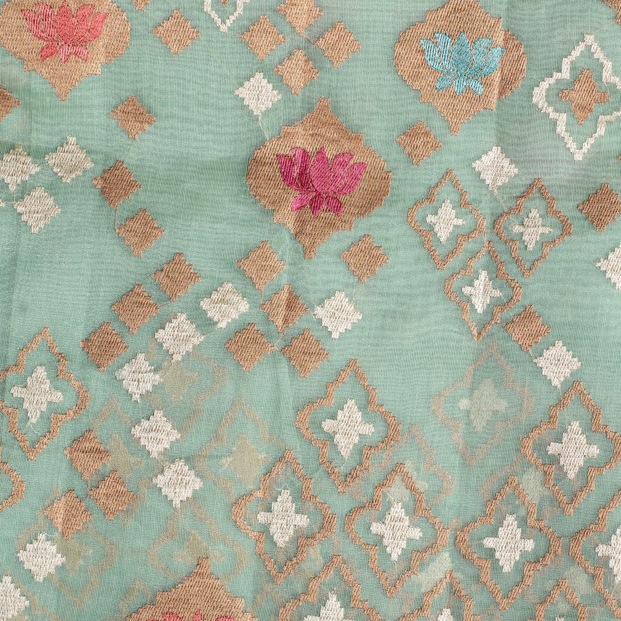 Soft Jute Tissue Organza Saree with Machine Embroidery – Elegant Pastels - Teal Green Secondary image