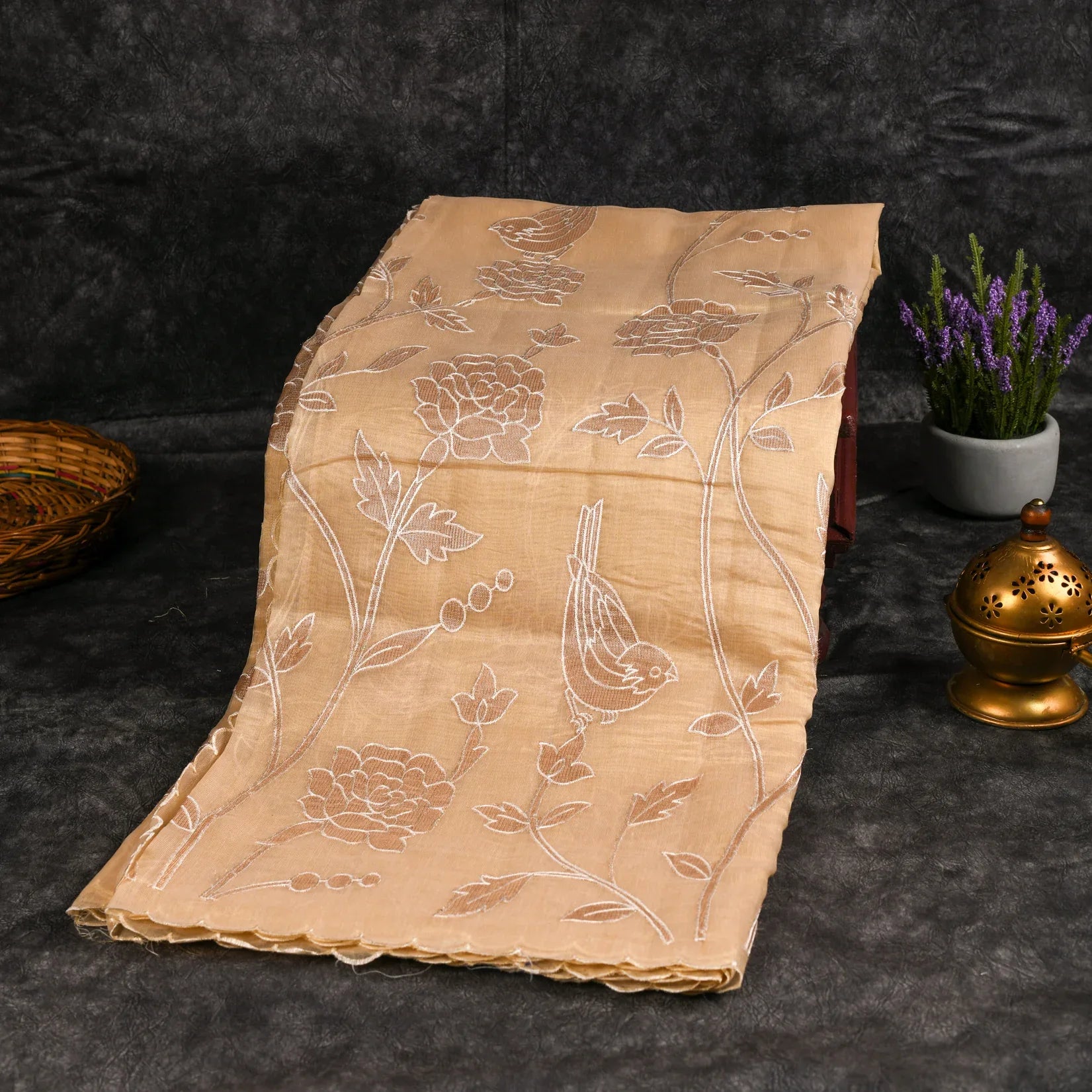 Soft Tissue Organza Off-White Saree with Tissue Applique Floral Design Secondary image