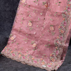Tissue Kora Saree with Floral Embroidery Work - Peach - Kleem Boutique