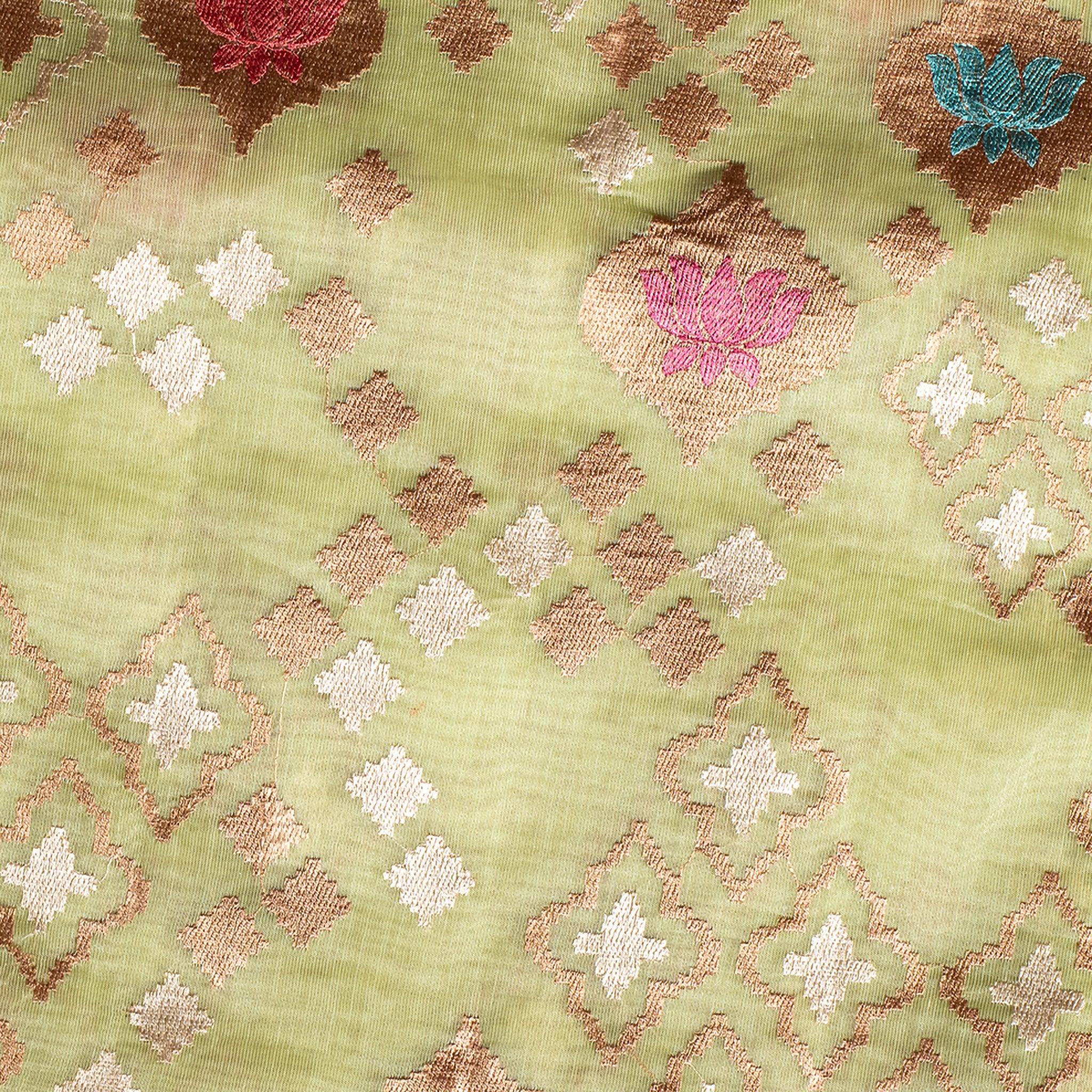 Soft Jute Tissue Organza Saree with Machine Embroidery – Elegant Pastels -Pista Green Secondary image