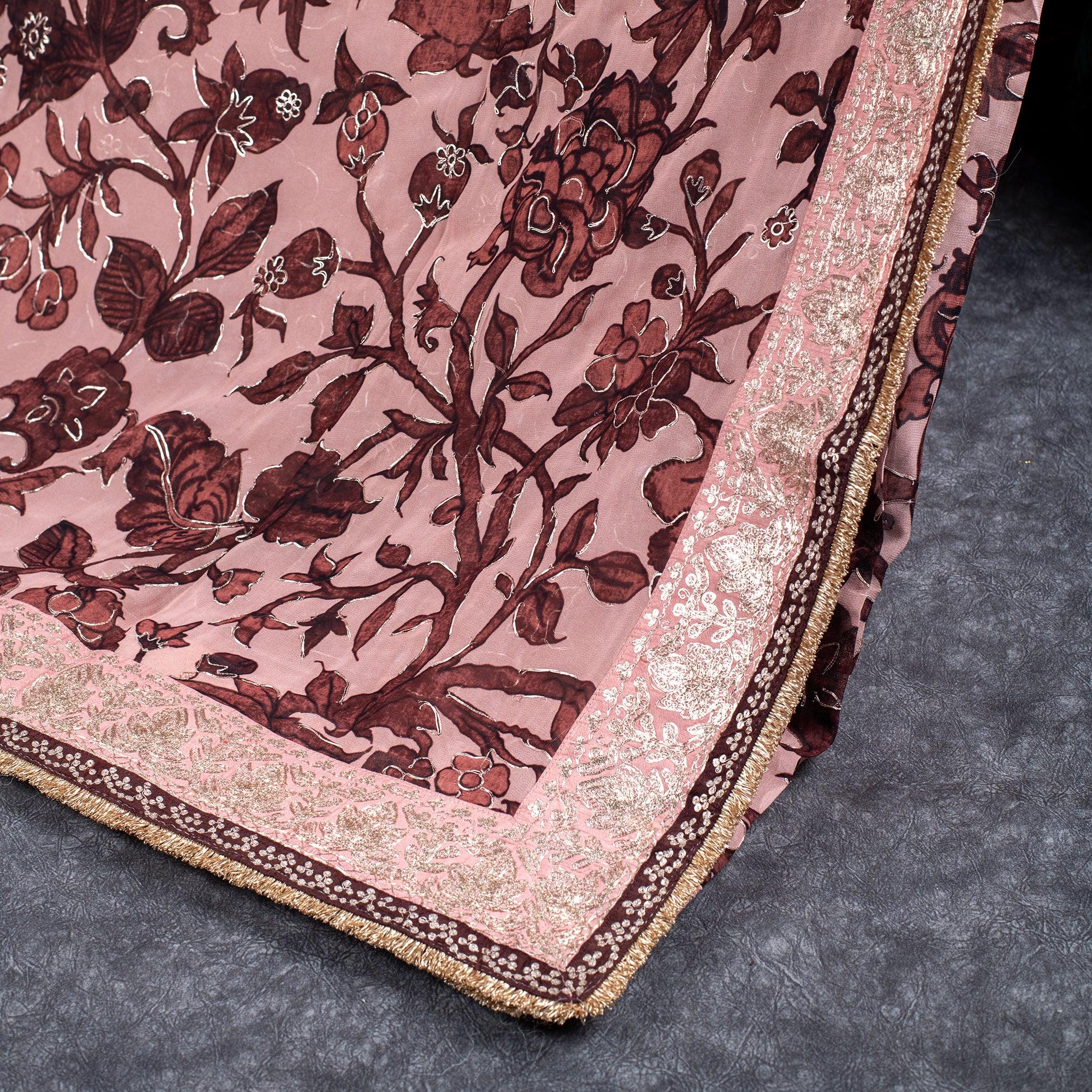 Pure Handloom Georgette Saree with Digital Print & Pitta Work – Light Peach