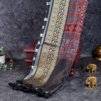 Jubilee Silk Ajrakh Saree - Red , Black & Blue - Kleem Boutique