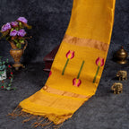 Jamdani Silk Saree with Horizontal Line Design – Handwoven Elegance - Yellow - Kleem Boutique