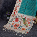 Semi Tussar Silk Saree – Zari Checks with Off-White Floral Pallu - Kleem Boutique