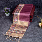 Semi Tussar Silk Saree – Zari Dotted Lines with Contrast Pallu - Kleem Boutique