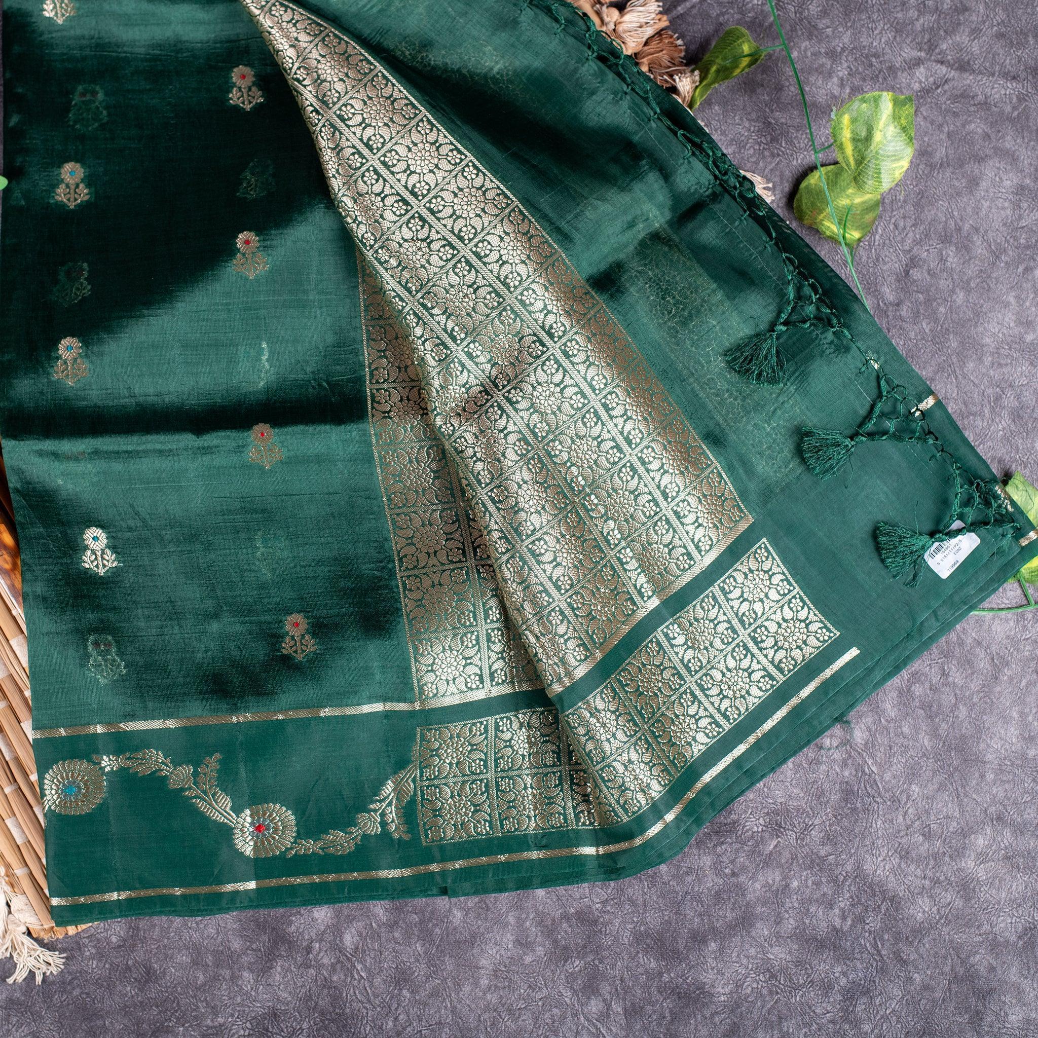 Banarasi Kora Saree – Bottle Green - Kleem Boutique