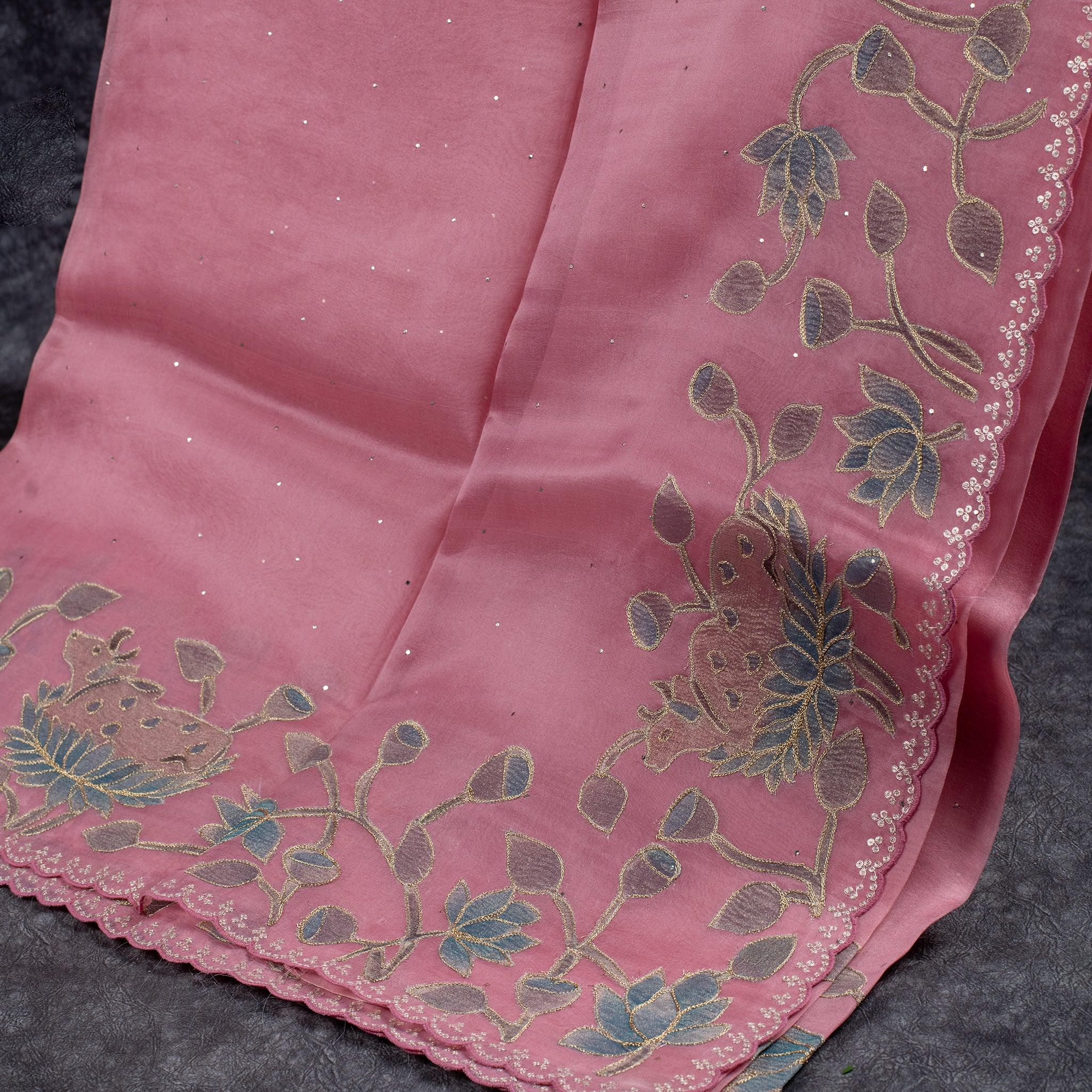 Pure Handloom Kora Saree with Mukesh Work & Floral Digital Print - Kleem Boutique