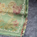 Pure Handloom Tissue Organza Saree with Self Checks, Aari Work & Scallop Border – Sage Green - Kleem Boutique