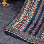 Pure Handloom Tussar Ajrakh Saree with Kutch Embroidery – Indigo Blue - Kleem Boutique