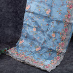 Tissue Kora Saree with Floral Embroidery Work - Powdered Blue - Kleem Boutique