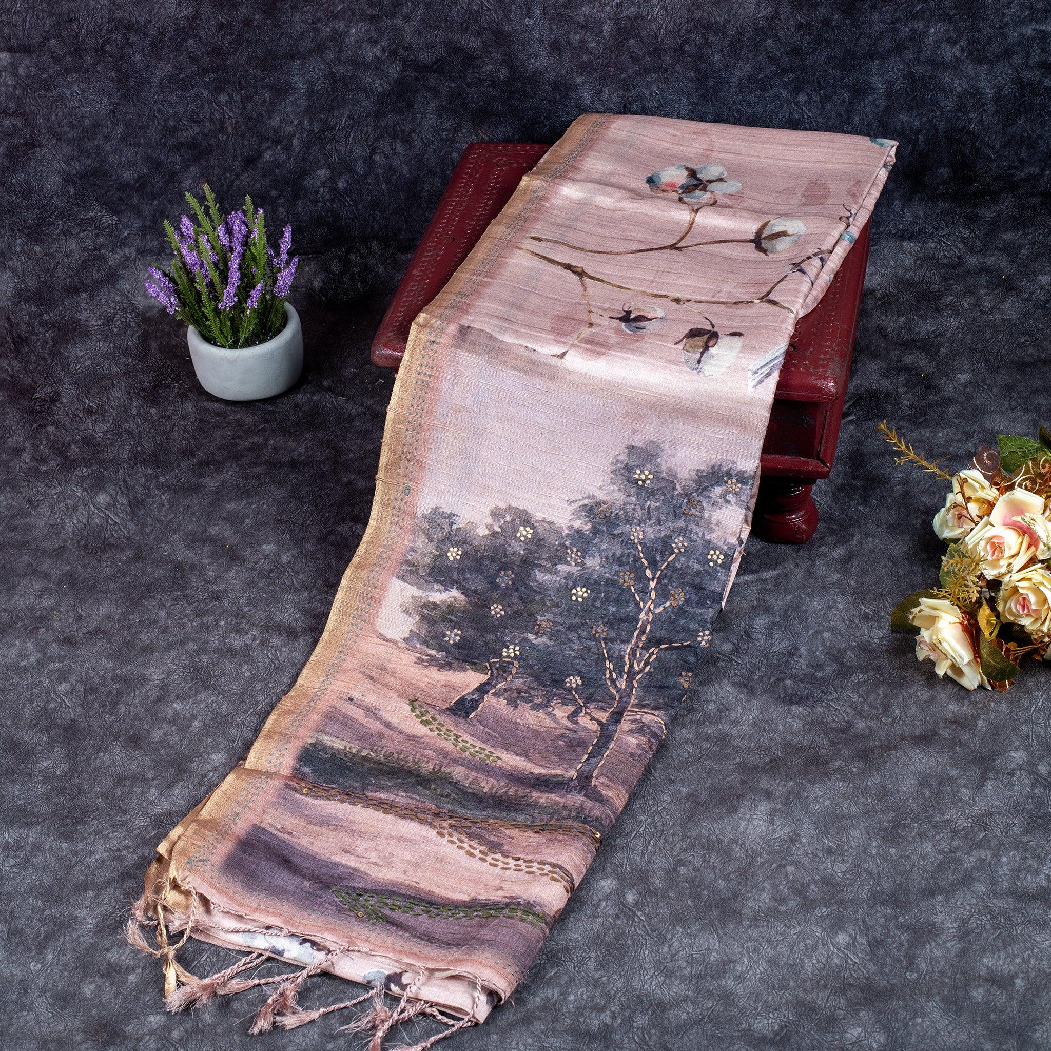 Soft Semi Tussar Silk Saree – Bird & Floral Digital Print Secondary image