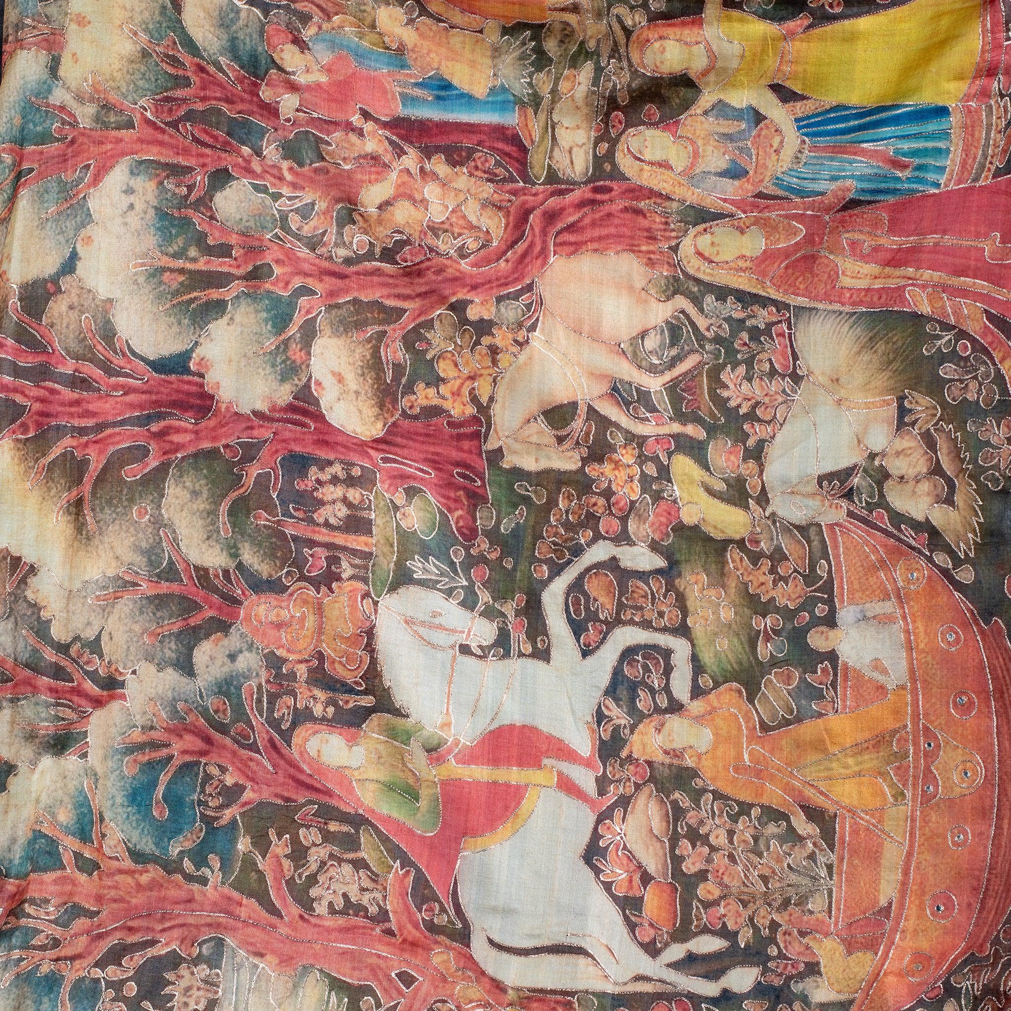 Pure Handloom Tussar Silk Saree with Abstract Digital Pallu & Contrast Green Blouse – Multicolour Secondary image