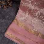 Pure Handloom Blush Pink Tissue Organza Saree – Peacock Appliqué - Kleem Boutique