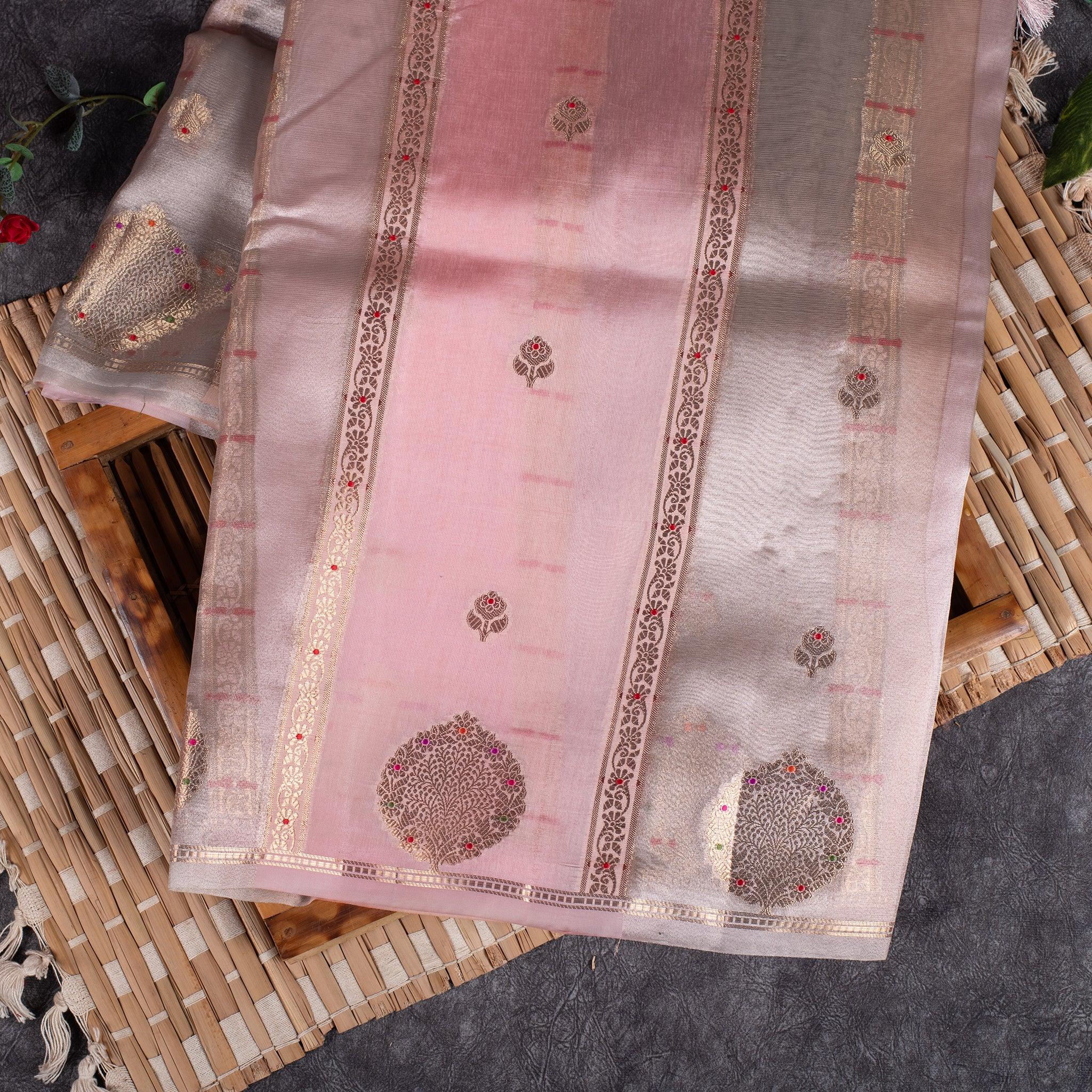 Semi Tussar Silk Organza Fusion Saree – Light Peach Secondary image